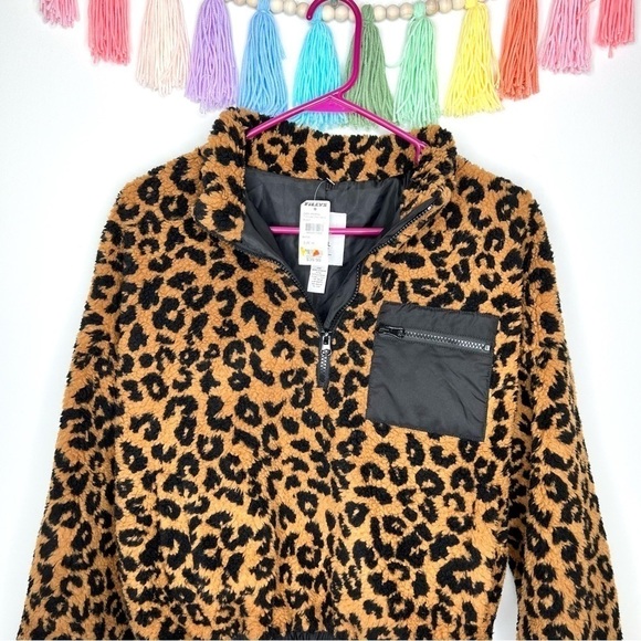 Full Tilt Faux Shearling Sherpa Cropped 1/4 Zip Leopard Pullover Popover NWT - Picture 2 of 11
